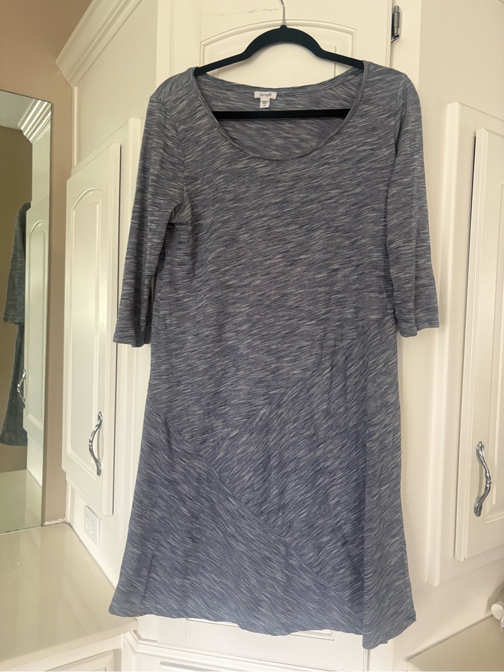 J. Jill Navy Heathered Scoop Neck Long Sleeve T-shirt Dress Coastal Lagenlook
